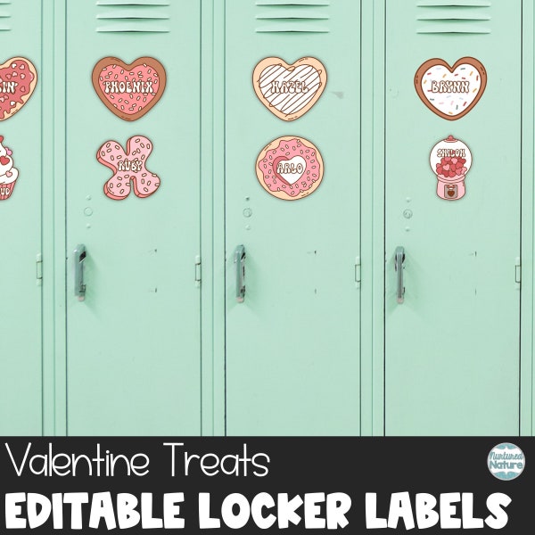 Editable name tags for school, retro valentine download, heart cookies, February cubby tags, locker name tag template, preschool bulletin