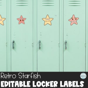 Starfish name tags, retro name tags for school, ocean theme classroom decor, cubby tags, editable labels printable for teachers