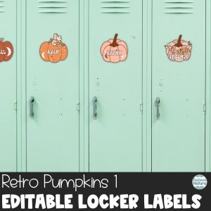 Editable name tags for school, retro fall vibes, pumpkin name tags, cubby tags, locker labels for classroom, fall classroom decor, editable