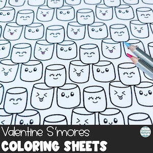Coloring Pages Printable for Kids, Valentine Smore, Valentine’s Day Coloring Page Set, Class Party Valentines