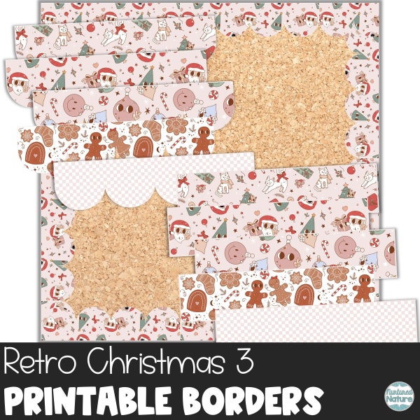 Christmas bulletin board border, retro bulletin board, Christmas classroom decor, groovy decorations, instant download, classroom printables