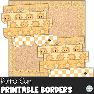 Printable bulletin board border, retro summer bulletin board ideas, sun printable, classroom decor elementary, instant download for teachers