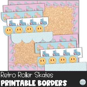 Printable bulletin board border, retro classroom decor, retro roller skates, back to school bulletin board
