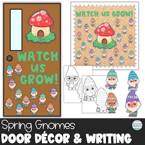 Spring classroom door decor, gnomes for spring, bulletin board kit, editable letters, name tags for kids, printable classroom decor