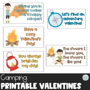 Cartes de Saint-Valentin de camping pour les enfants en classe, cartes de Saint-Valentin imprimables, idées cadeaux de camping, Saint-Valentin pour les garçons