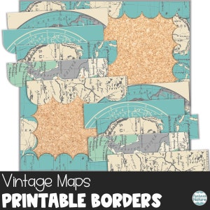 Printable bulletin board border, vintage maps, farmhouse classroom bulletin board, modern farmhouse classroom decor, instant download