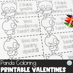 San Valentino panda, stampabili di San Valentino panda per bambini, pagine da colorare panda stampabili per bambini, regalo panda, biglietto di San Valentino con pastello