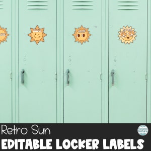 Editable name tags for school, retro summer, cubby tags, editable labels template, locker labels for classroom, end of year classroom door