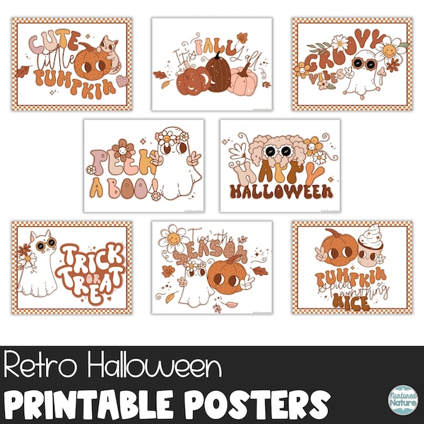 Halloween bulletin board kit, fall classroom decor, retro Halloween poster, groovy classroom decor, pumpkin printable, ghosts, pumpkin spice