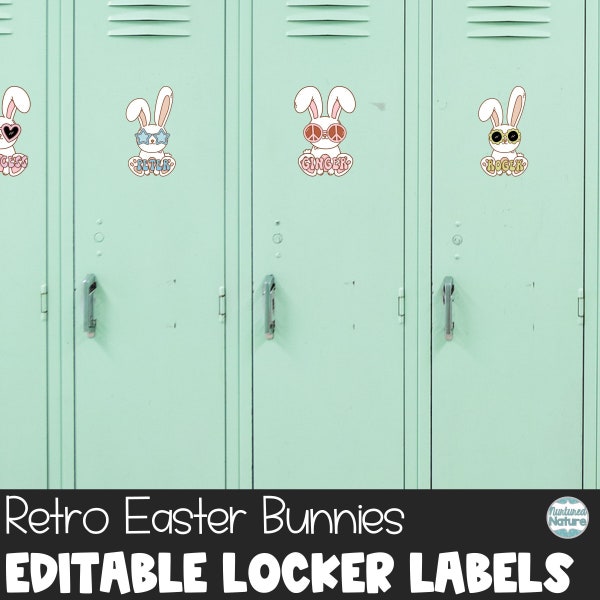 Retro Easter Decor, Cubby tags, Easter bunny printable for kids, Easter basket tag, editable name tags, editable labels printable