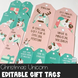Einhorn Bearbeitbare Geschenkanhänger Weihnachten Geschenkanhänger druckbare Kinder, Weihnachtsgeschenkanhänger personalisiert, Von Weihnachten Tags, Studenten Geschenkanhänger
