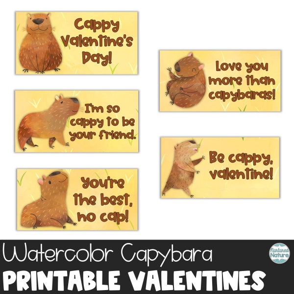 Capybara valentines cards for kids classroom, capybara gift tags printable, cute animal cards for teachers