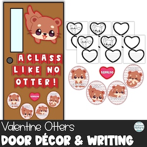 Valentine’s Day Decor Printable, Otter Decorations, Party Decorations, door display, bulletin board kit, editable name tags for kids