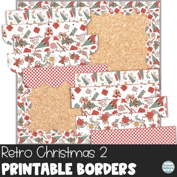 Christmas bulletin board border, retro bulletin board, Christmas classroom decor, groovy decorations, instant download, classroom printables