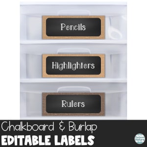 Classroom labels editable, burlap classroom decor, farmhouse classroom theme, chalkboard template, teacher gift, back to school, hessian