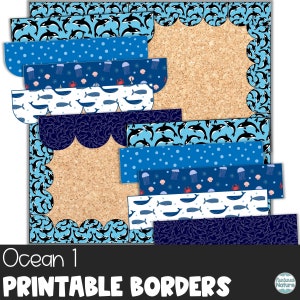 Printable bulletin board border, ocean theme classroom decor, orca printable, under the sea decor, ocean animals, instant download