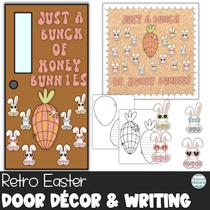 Easter Door Decor for Classroom, Retro Classroom Decor Bundle, Easter bunny bulletin board kit, spring bulletin board letters