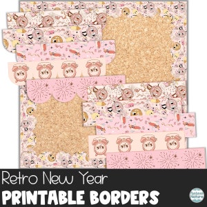 Retro New year bulletin board border, retro bulletin board ideas for winter, 2025, printable classroom decor, pink disco ball