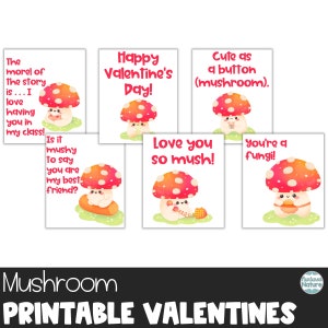 Cartes de Saint-Valentin aux champignons vénéneux pour les salles de classe d’enfants, étiquettes cadeaux de Saint-Valentin cartes imprimables de la Saint-Valentin pour l’école