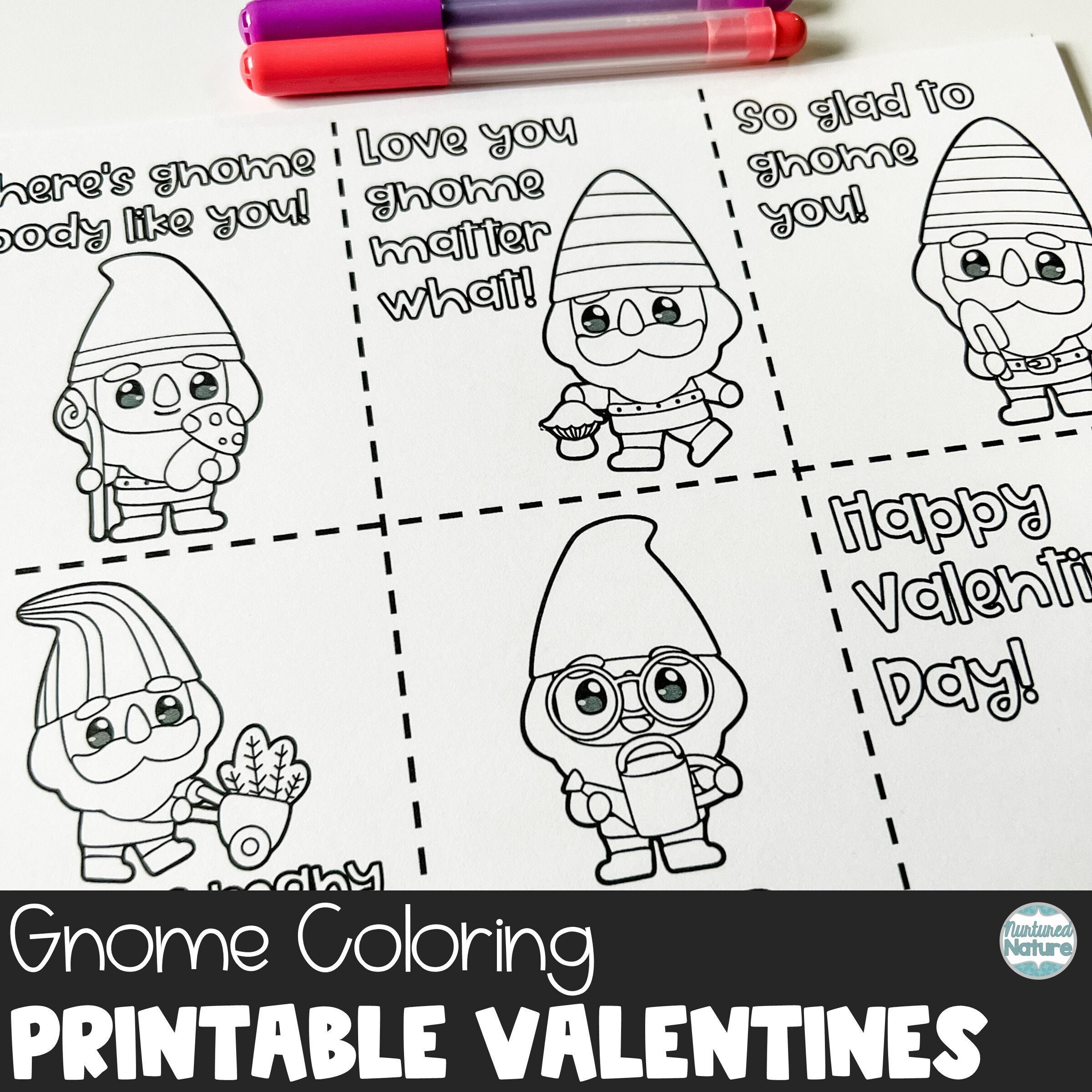 42 Adorable Gnome Crafts for Kids They Can't Help But Love! 27 Gnome coloring page valentine cards for kids classroom, mushroom…