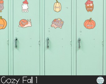 Etiquetas de nombre editables para la escuela, etiquetas de nombre estilo cottagecore otoñal, etiquetas para casilleros, etiquetas para casilleros del aula, decoración otoñal para el aula, etiquetas editables