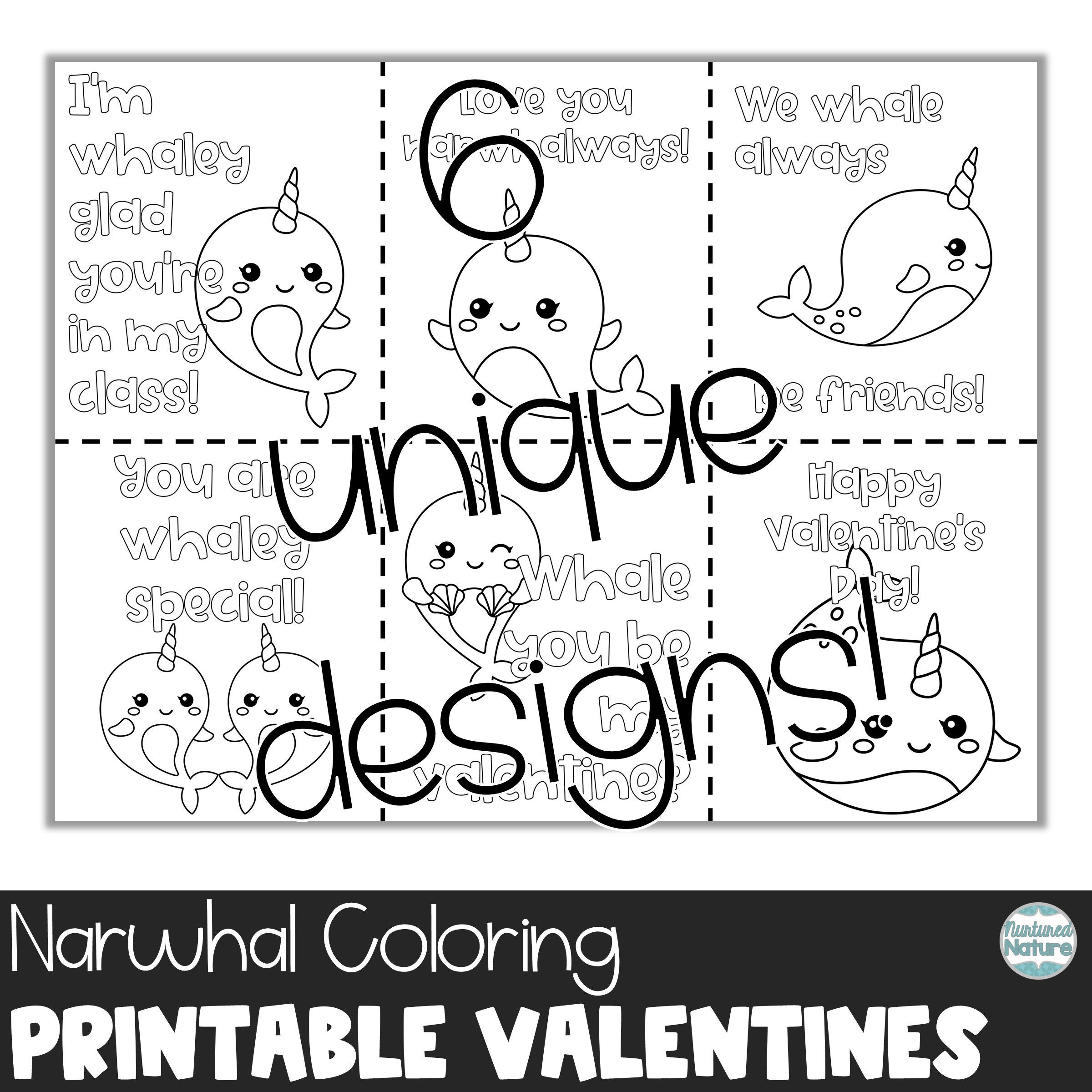 Narwhal Coloring Page Valentine Cards for Kids Classroom - Etsy