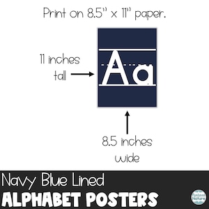 Alphabet Posters for Classroom, Navy Blue Decorations, Printable ...