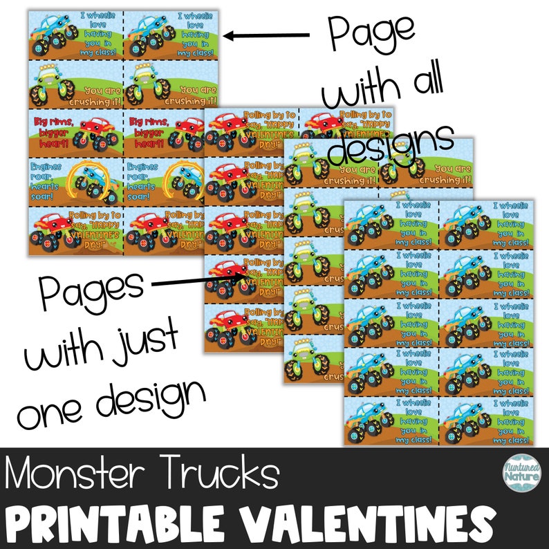 Monster Truck Valentine Cards for Kids Classroom Printable - Etsy