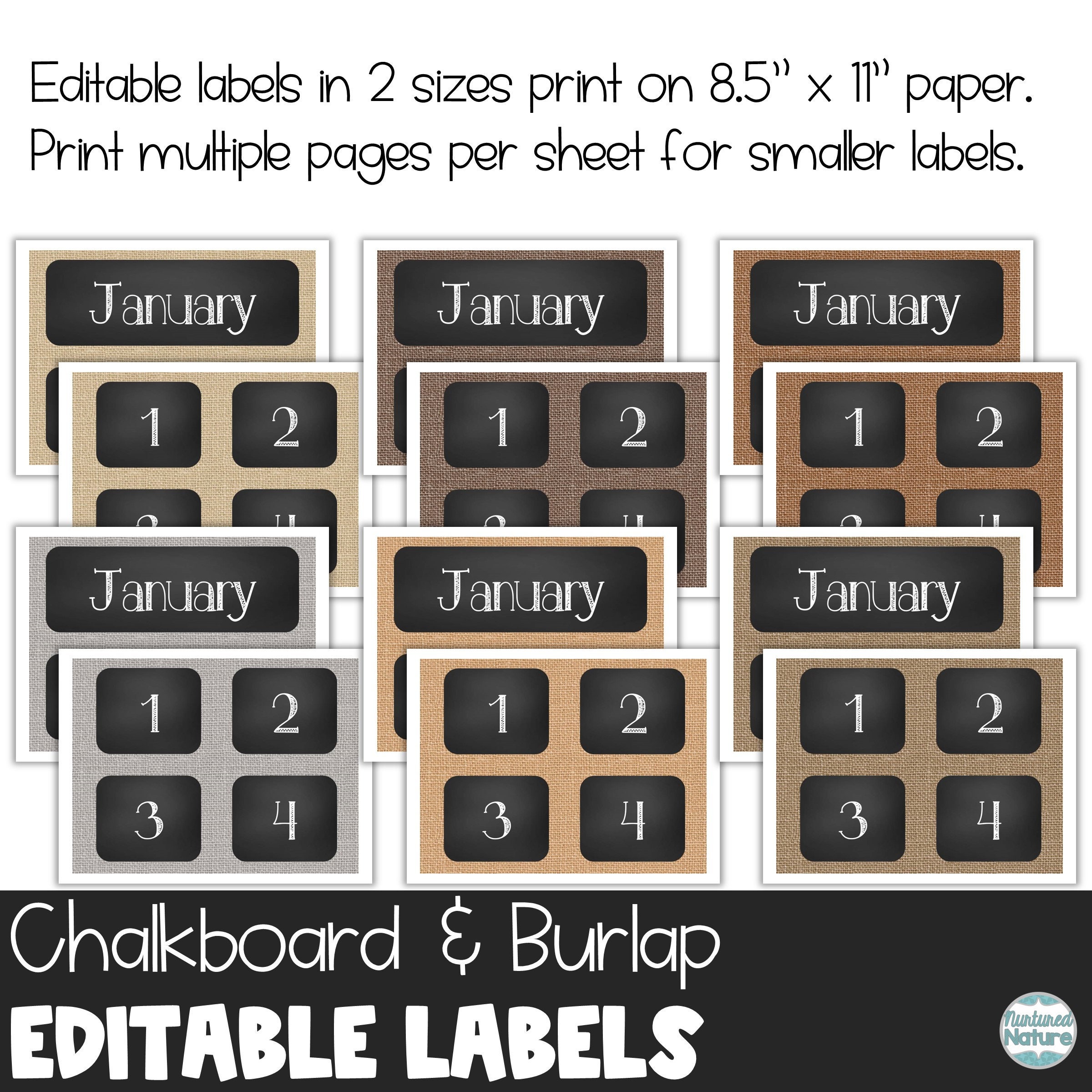 Editable Burlap & Chalkboard Labels