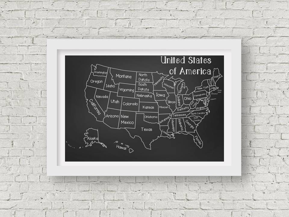 chalkboard classroom united states map poster printable up etsy