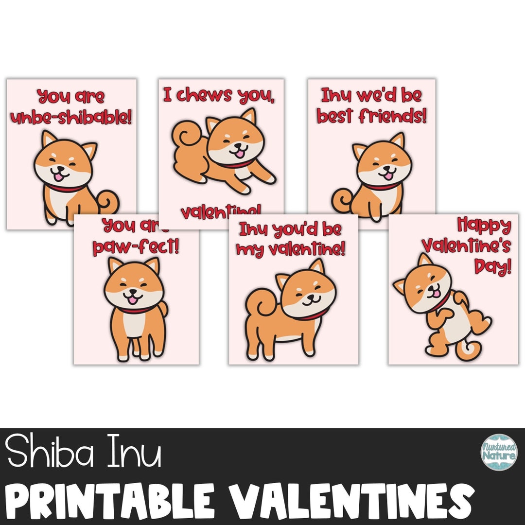 Shiba Inu Valentine Cards for Kids Classroom, Dog Printable