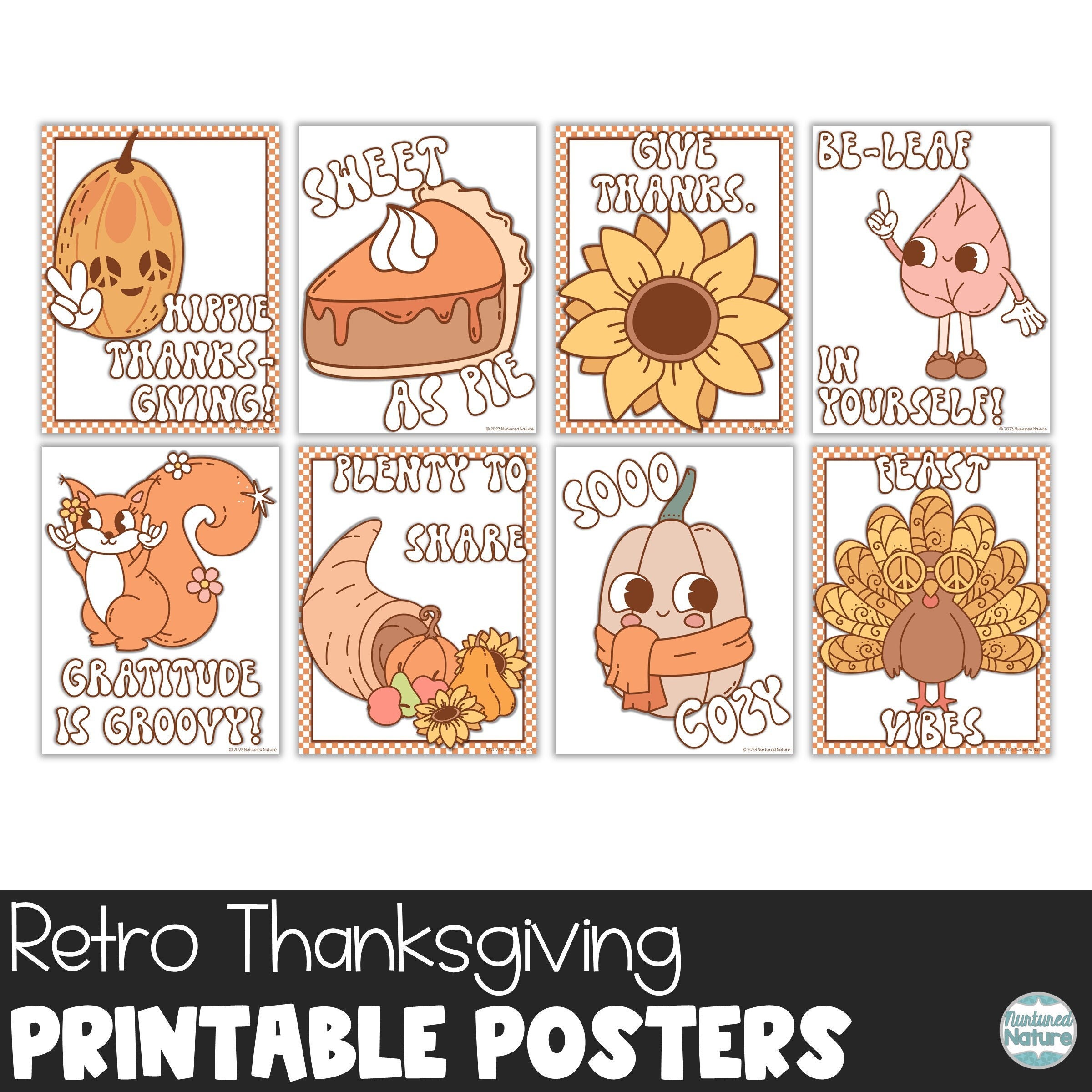 Thanksgiving bulletin board ideas, fall classroom decor, retro thanksgiving poster, groovy classroom decor, turkey printable, pumpkin pie