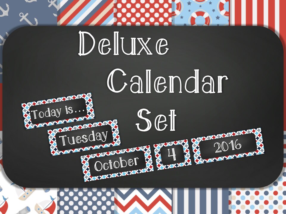 Deluxe Chalkboard Classroom Calendar Kit 12 Nautical Etsy