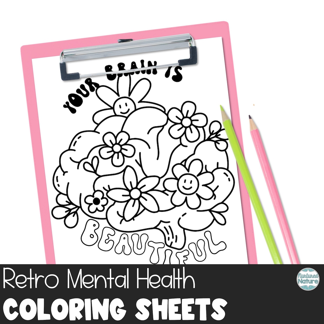 Mental Health Coloring Pages, Kids Printable Activities, Retro Emotions