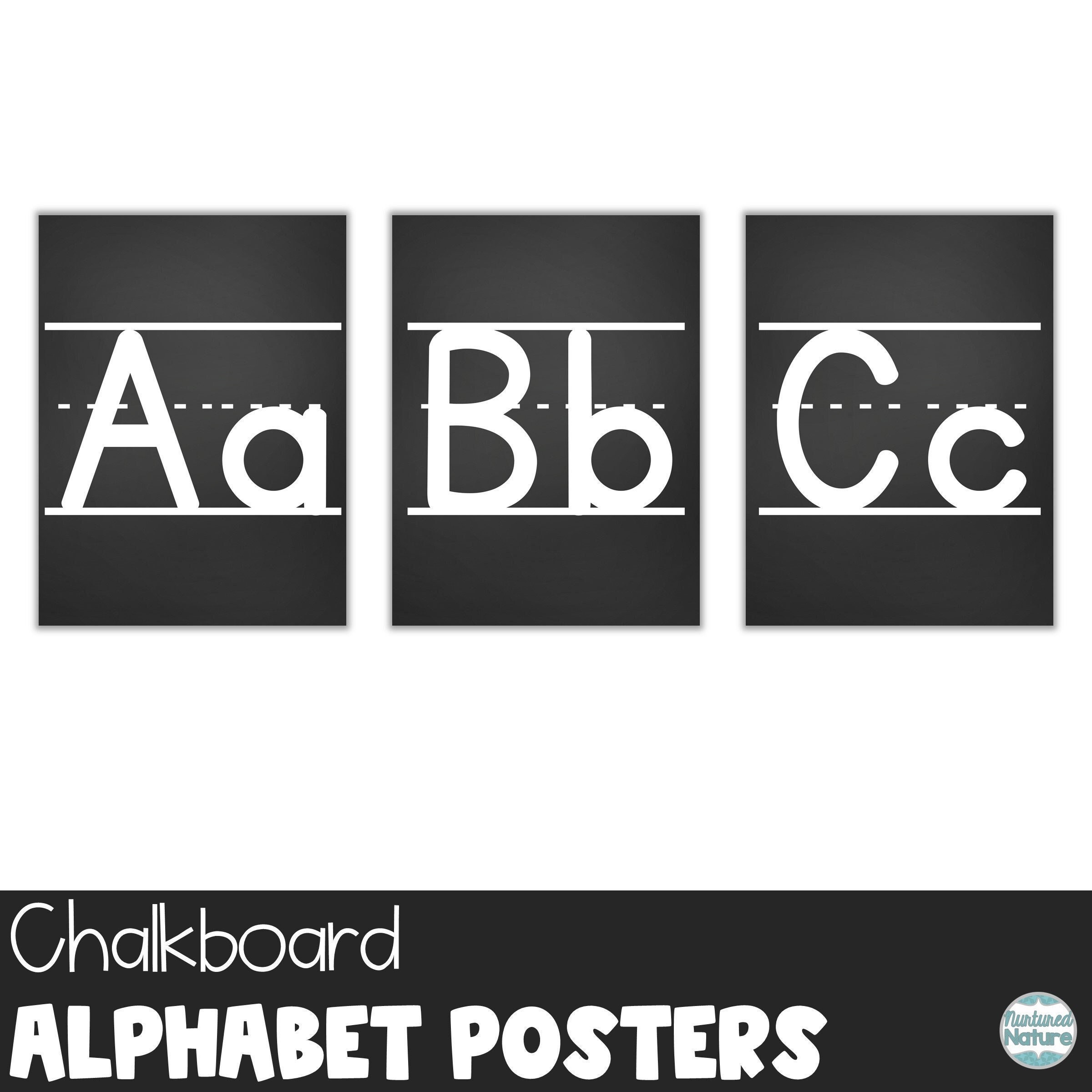 Lined Chalkboard Alphabet ABC Poster Set, Printable Farmhouse Classroom Decor, Black and White, Hessian Display