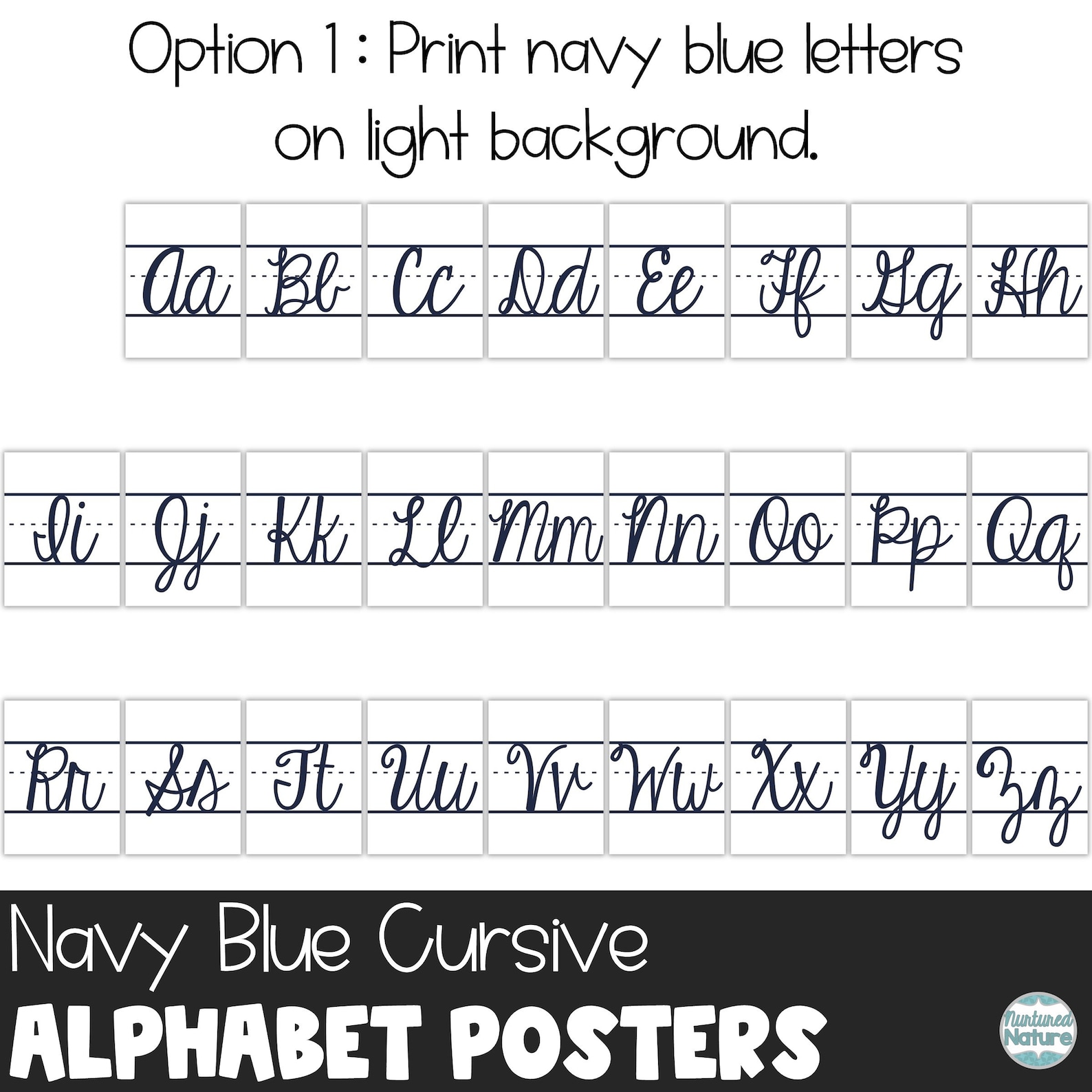 Blue Font Cursive Cursive Alphabet Posters for Classroom, Navy Blue Decorations ...