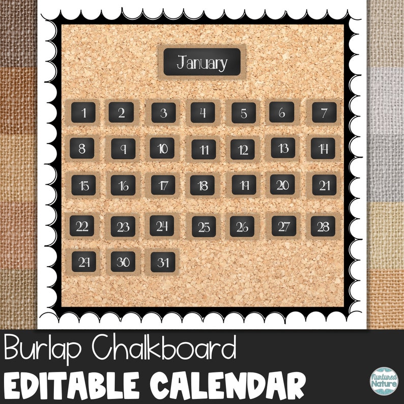 Editable Burlap Chalkboard Classroom Calendar Kit 10 Shades Etsy