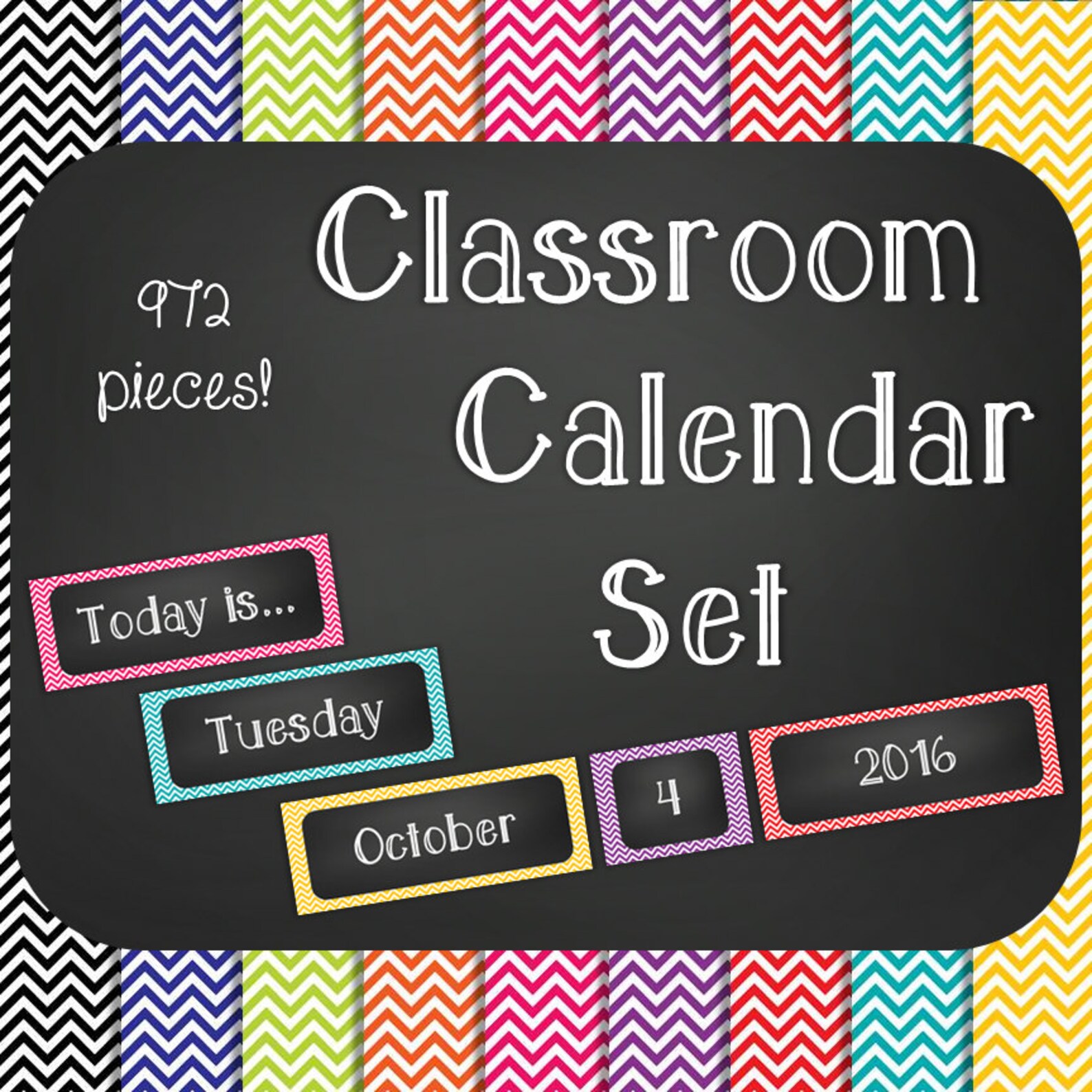 Deluxe Chalkboard Classroom Calendar Kit Chevron in 9 Colors Etsy