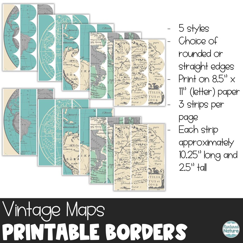 Printable Bulletin Board Border, Vintage Maps, Farmhouse Classroom ...
