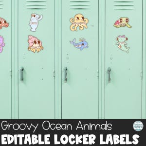 Groovy ocean animal name tags for school, cubby tags, editable labels printable for teachers, summer decor, instant download