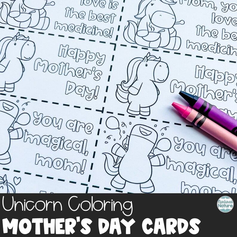 Unicorn Mothers Day Coloring Sheet Cards Printable Gift - Etsy