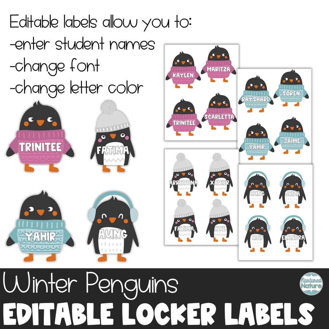 Cubby Labels, Winter Penguin, Locker Label Set, Editable Locker Labels ...