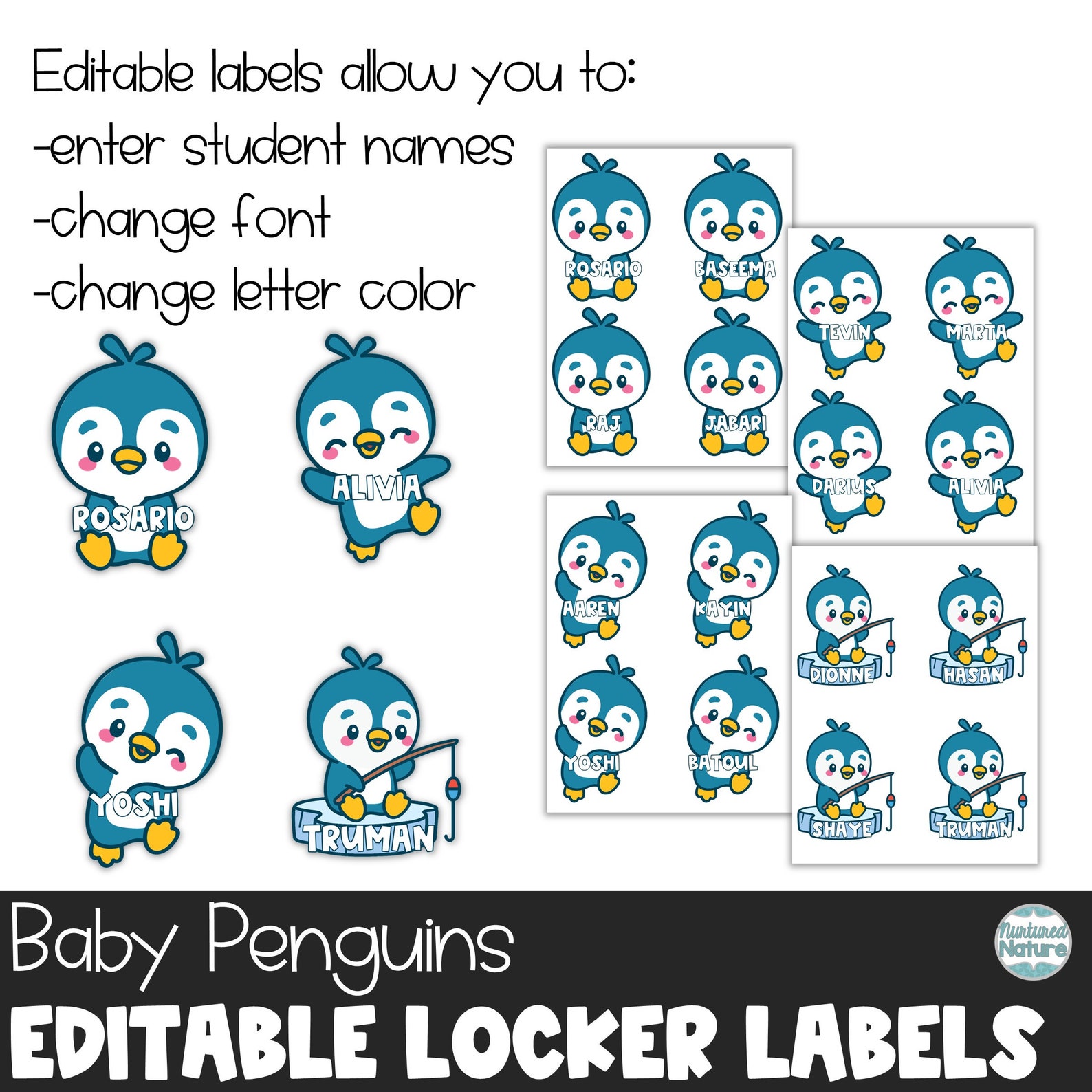 Cubby Labels, Baby Penguin, Locker Label Set, Editable Locker Labels ...