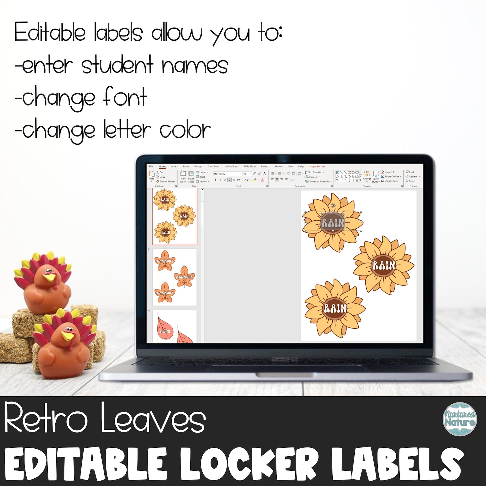 Editable Name Tags for School, Retro Fall Vibes, Autumn Leaves, Cubby ...