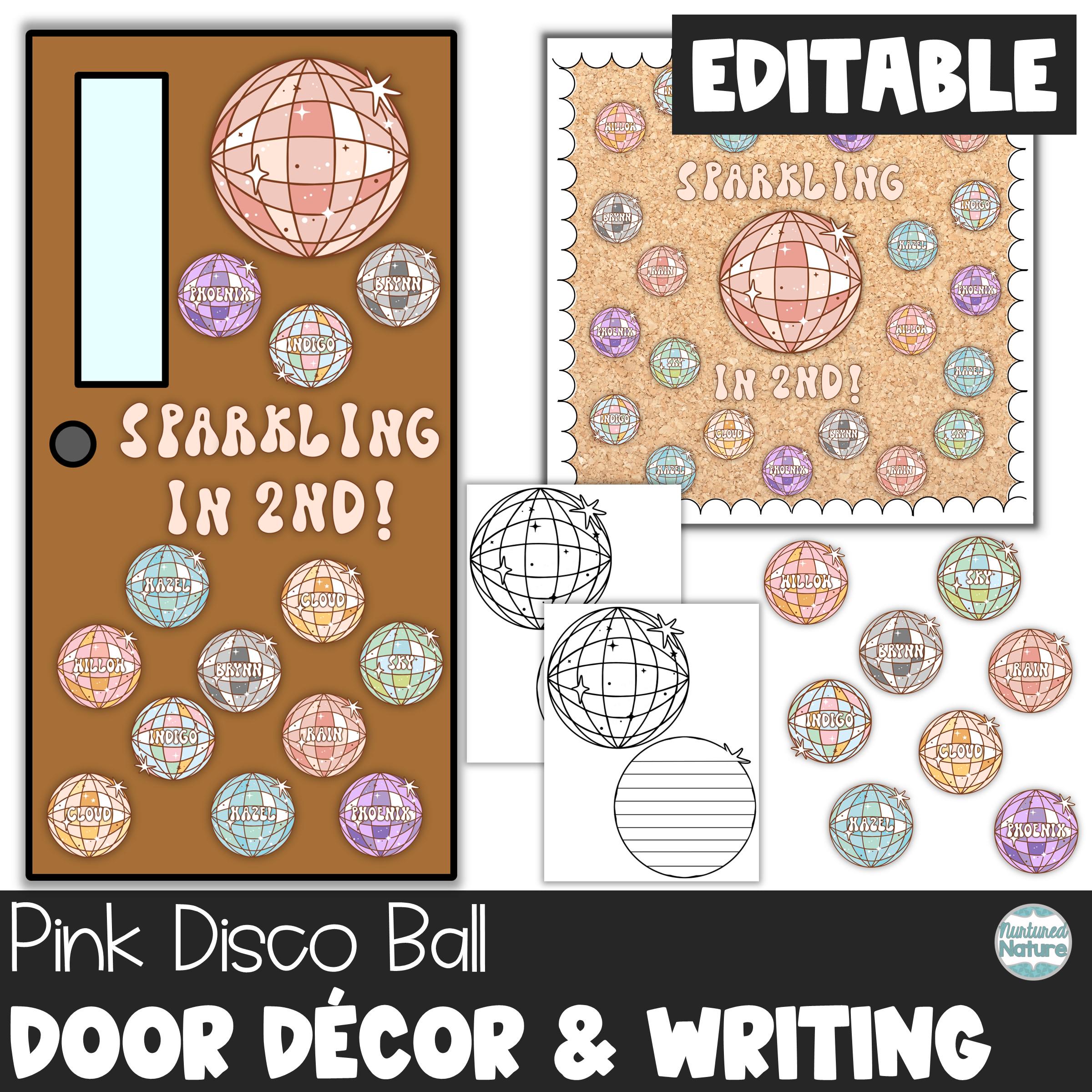 Retro back to school bulletin board, disco classroom decor bundle, classroom door decor digital download, pink disco ball, ra name tags