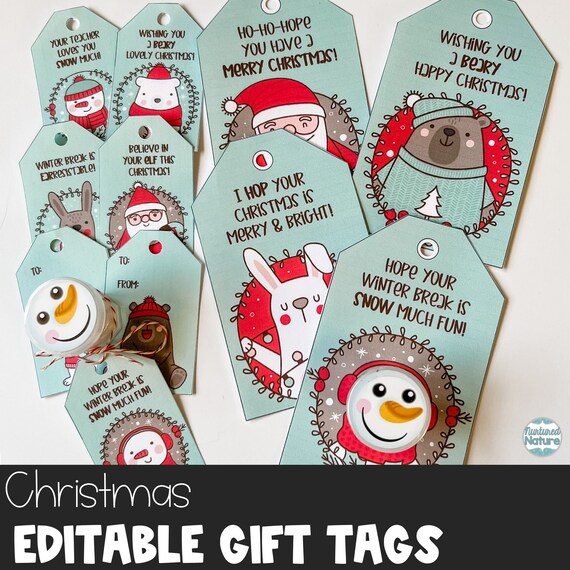 Retro Christmas Gift Tags - Editable Treat Tags - Personalized Gifts for  Students