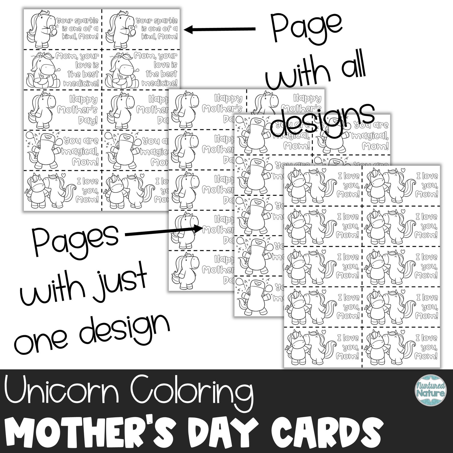 Unicorn Mothers Day Coloring Sheet Cards Printable Gift - Etsy