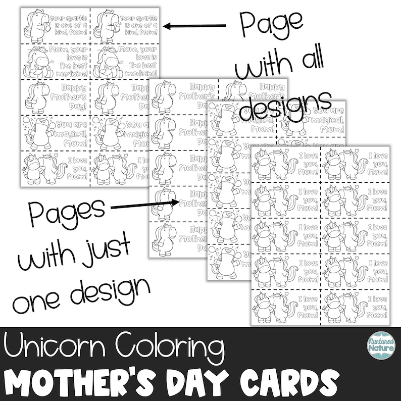 Unicorn Mothers Day Coloring Sheet Cards Printable Gift - Etsy