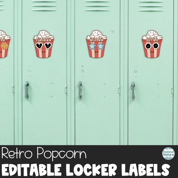 Editable name tags for school, retro popcorn, cubby tags, editable labels, locker labels for classroom, back to school bulletin board