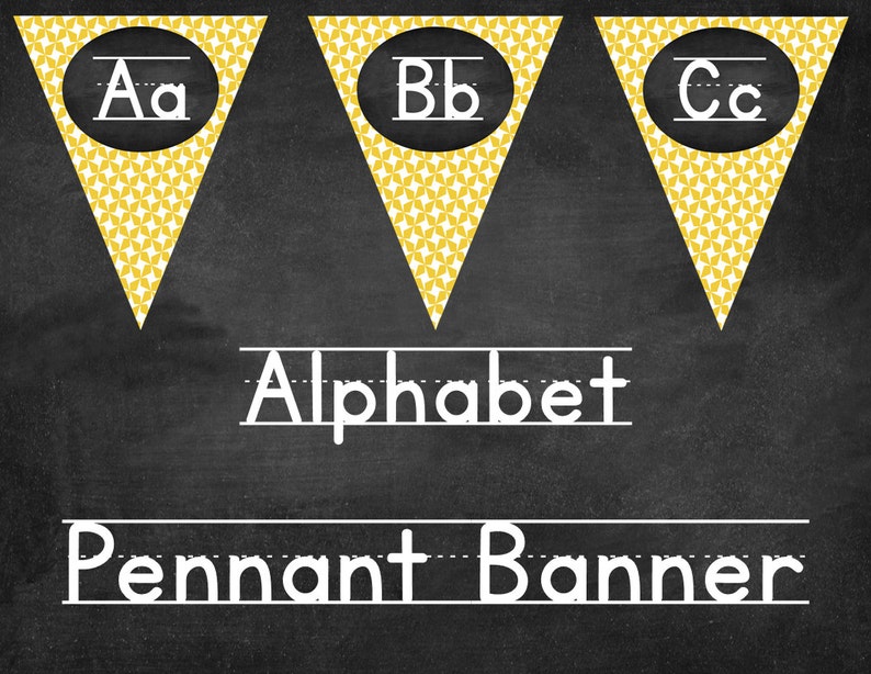 Chalkboard Classroom Alphabet ABC Pennant Banner Printable Etsy